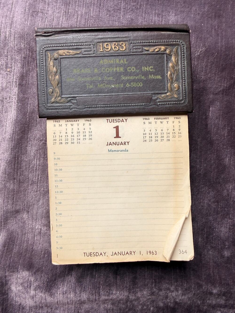 Vintage 1963 Desk Calendar for Admiral Brass & Copper Company